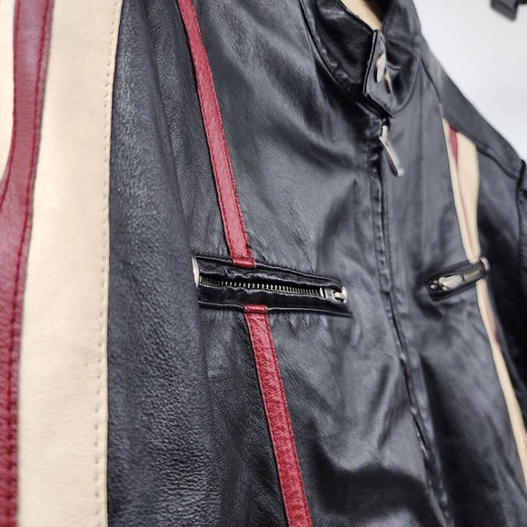 Vintage WILSON LEATHER M.JULIAN Moto Jacket Asymmetric Sleeve Stripes Mens XL - Picture 7 of 16